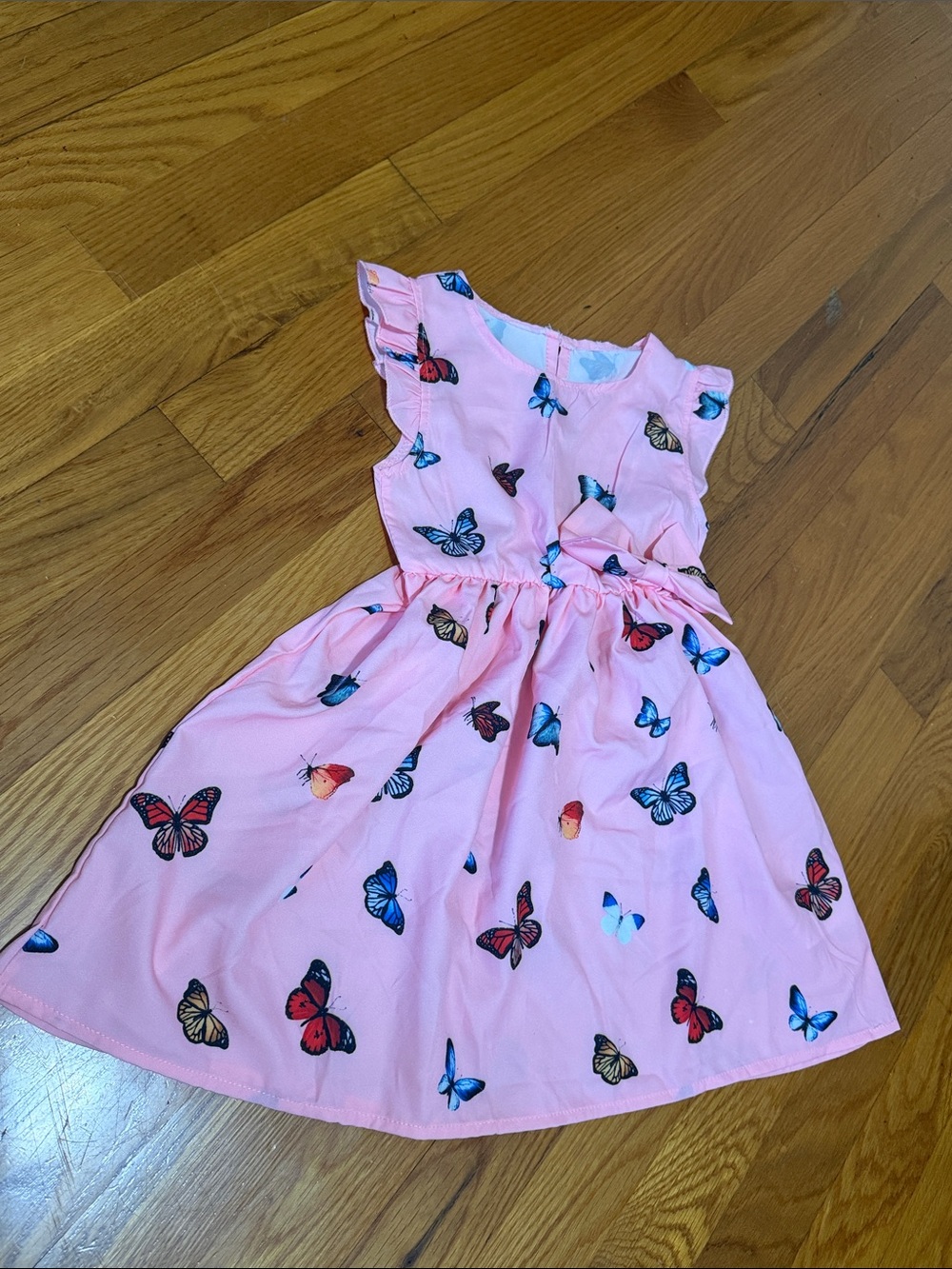 Pink Butterfly Print Girls' Dress